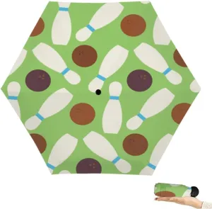 Travel Umbrella for Rain Windproof Flat Sport and Recreation Bowling Cute Portable Compact Mini Umbrella for Women Purse Backpack Car Black Sun UV Protection