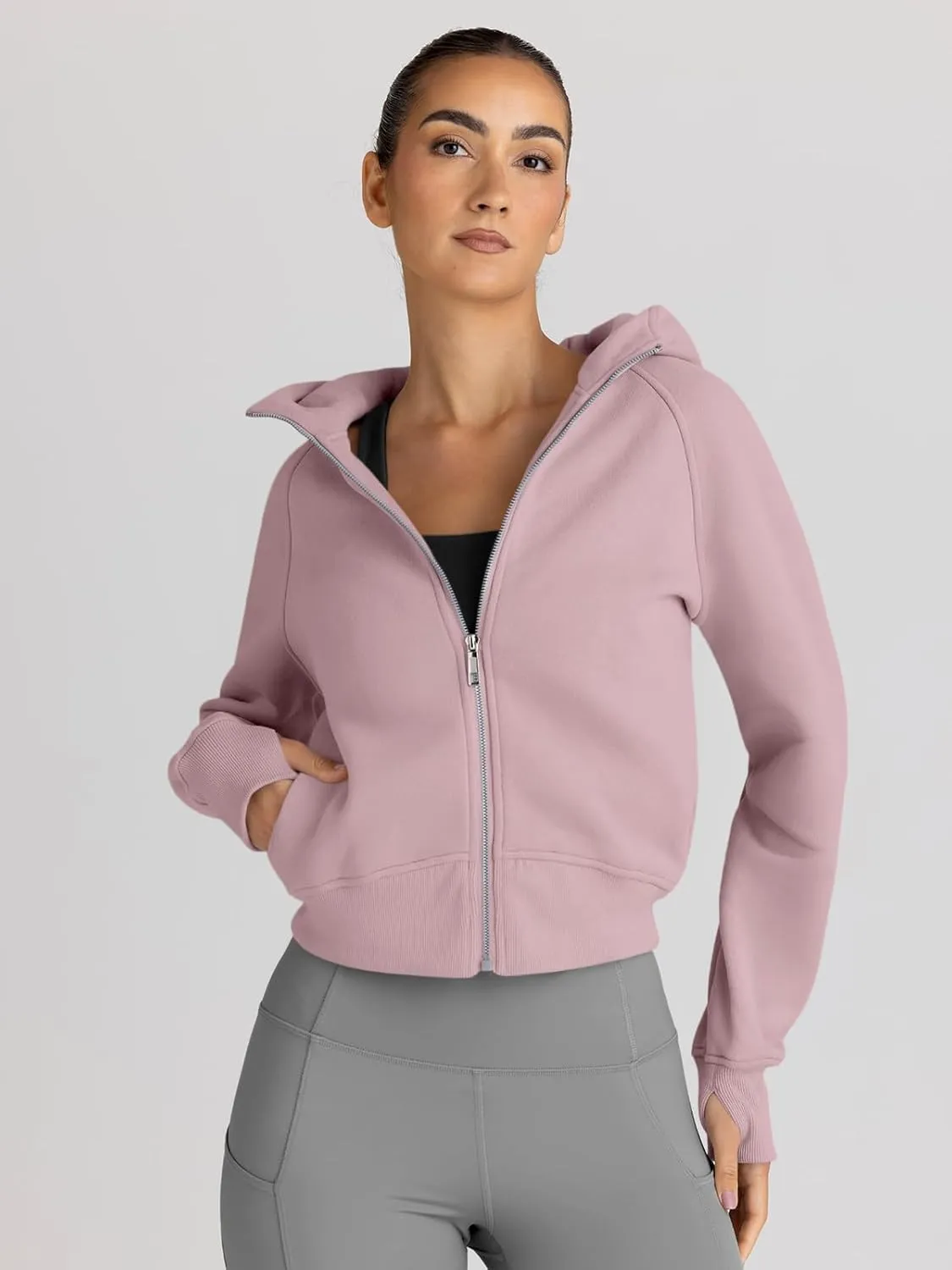 Trendy Queen Womens Zip Up Hoodies Jackets Cropped Sweatshirts Fleece Fall Outfits Casual Comfy Y2k Tops Winter Clothes 2025