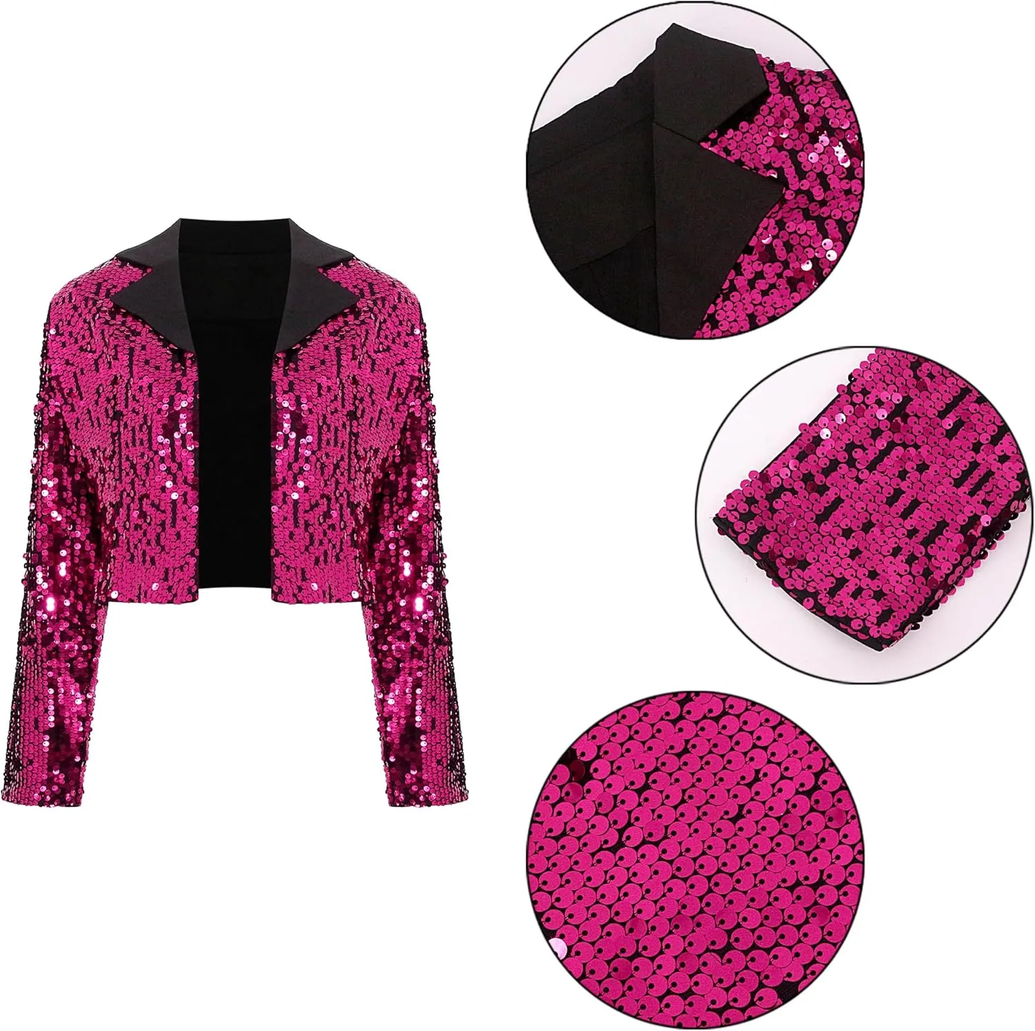 TYNORA Womens Sequin Jackets Long Sleeve Open Front Coat Glitter Short Blazer Casual Coat Party Club