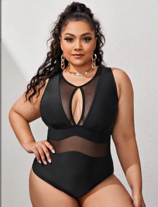 Upopby Solid Translucent Hollow One-Piece Swimsuit