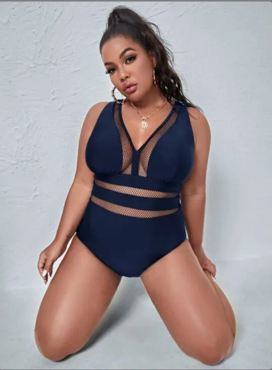 Upopby Solid Translucent Hollow One-Piece Swimsuit