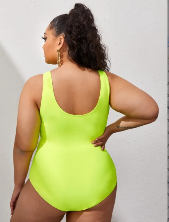 Upopby Solid Translucent Hollow One-Piece Swimsuit
