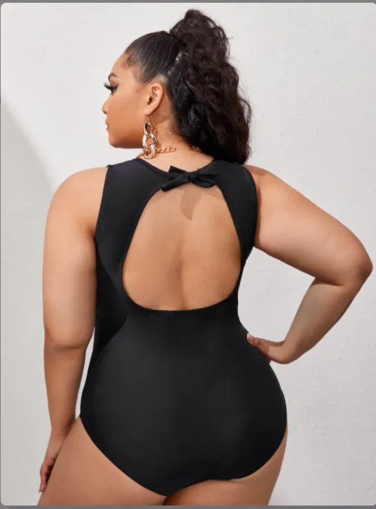 Upopby Solid Translucent Hollow One-Piece Swimsuit