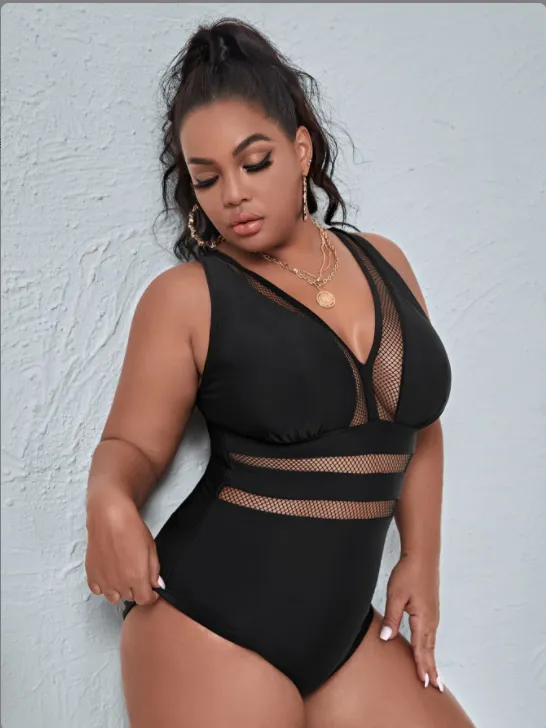 Upopby Solid Translucent Hollow One-Piece Swimsuit