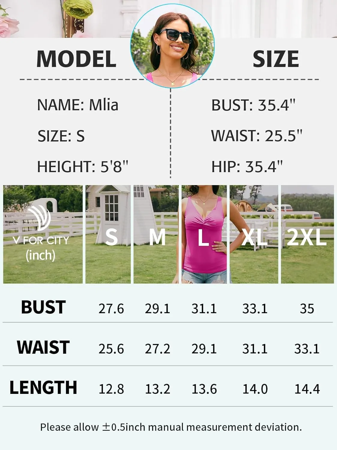 V FOR CITY Ribbed Tank Top for Women with Built-in Bra Adjustable Straps Camisole V Neck Camis S-XL
