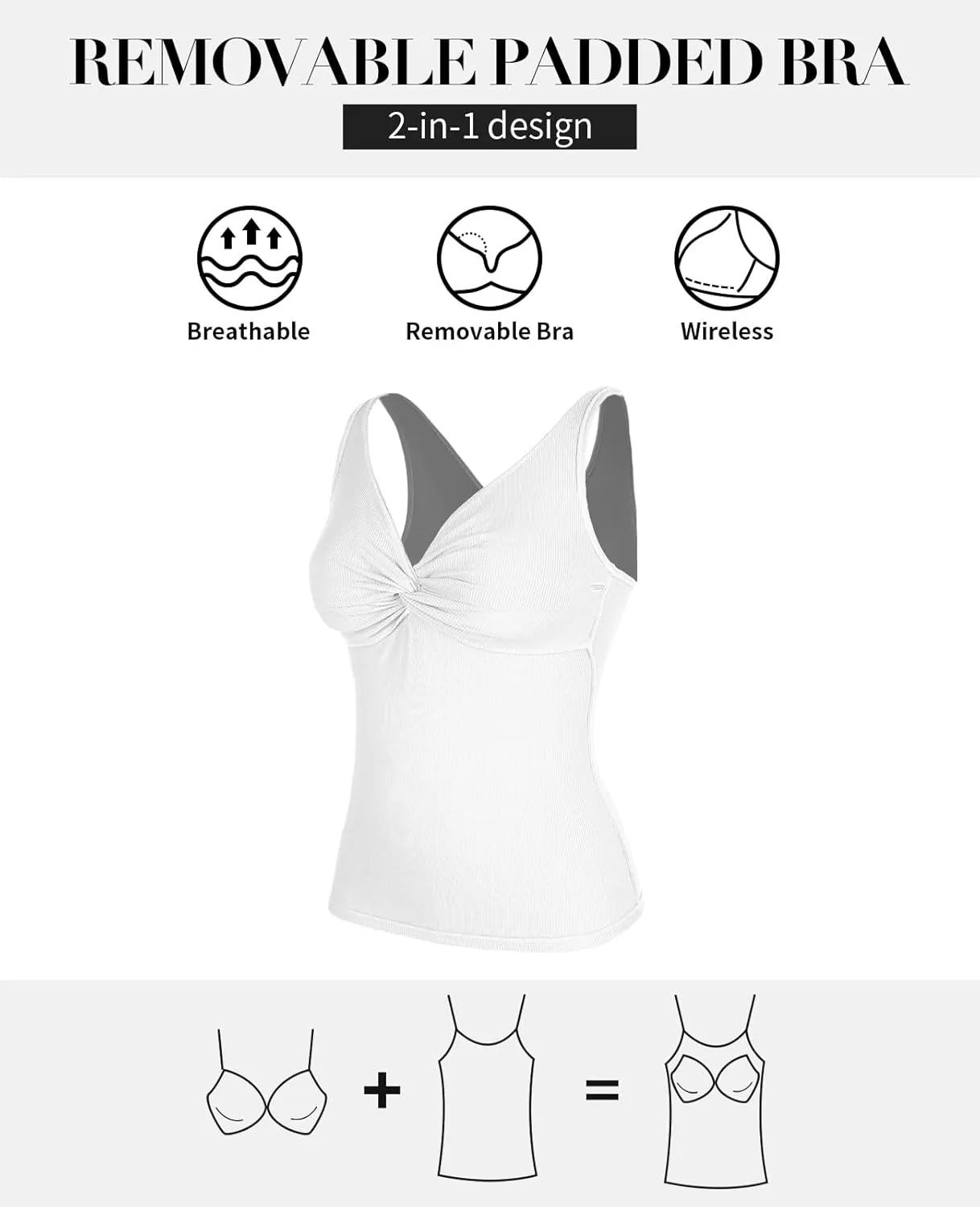 V FOR CITY Ribbed Tank Top for Women with Built-in Bra Adjustable Straps Camisole V Neck Camis S-XL