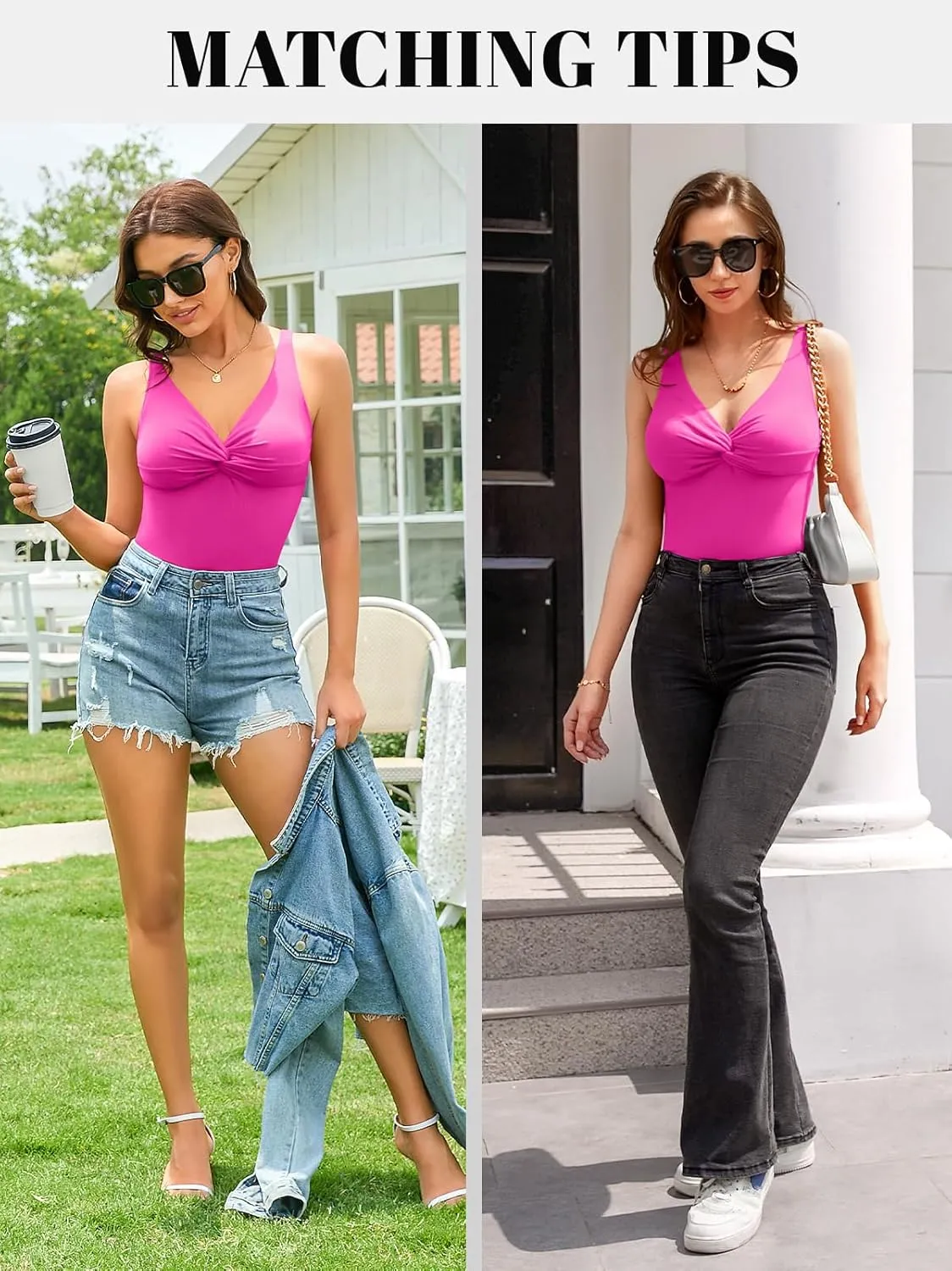 V FOR CITY Ribbed Tank Top for Women with Built-in Bra Adjustable Straps Camisole V Neck Camis S-XL
