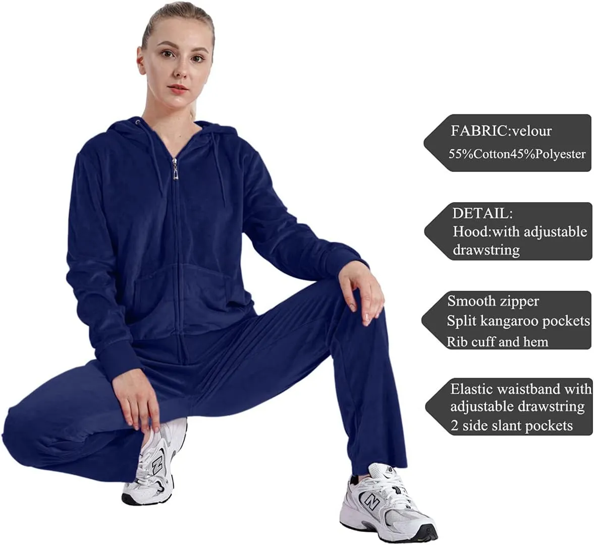 Velour Sweatsuits for Women Casual Zip Up Hooded Jackets and Long Pants 2 Pieces Outfits Sets