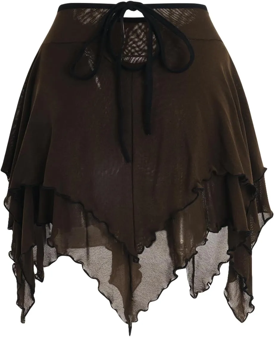 Verdusa Women's Renaissance Skirt High Waist Asymmetrical Hem Flowy Tierd Layer Fairy Gothic Skirts