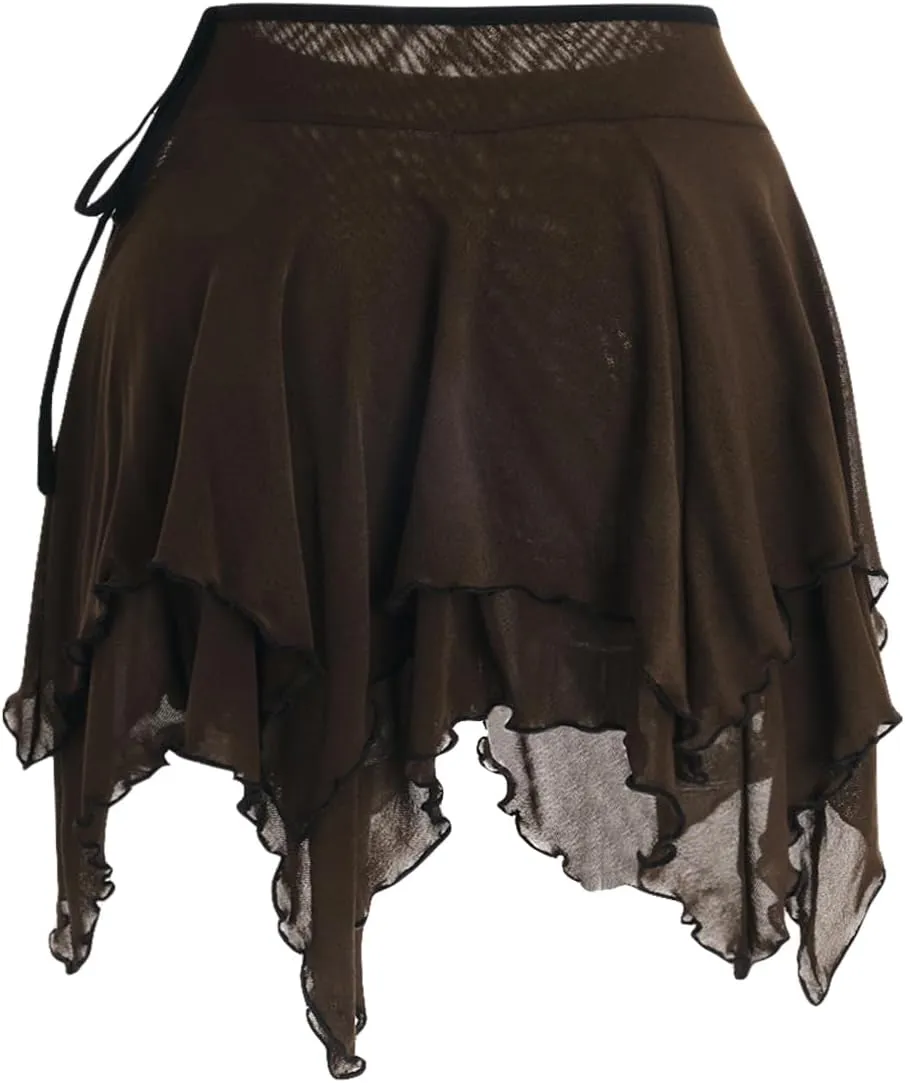 Verdusa Women's Renaissance Skirt High Waist Asymmetrical Hem Flowy Tierd Layer Fairy Gothic Skirts