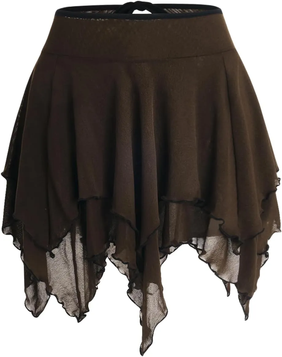 Verdusa Women's Renaissance Skirt High Waist Asymmetrical Hem Flowy Tierd Layer Fairy Gothic Skirts
