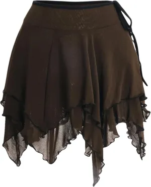 Verdusa Women's Renaissance Skirt High Waist Asymmetrical Hem Flowy Tierd Layer Fairy Gothic Skirts