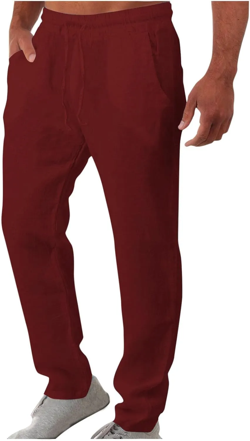 Vickyleb Men's Linen Pants Slim Fit Cotton Casual Lightweight Elastic Waist Summer Beach Loose Trousers with Pockets