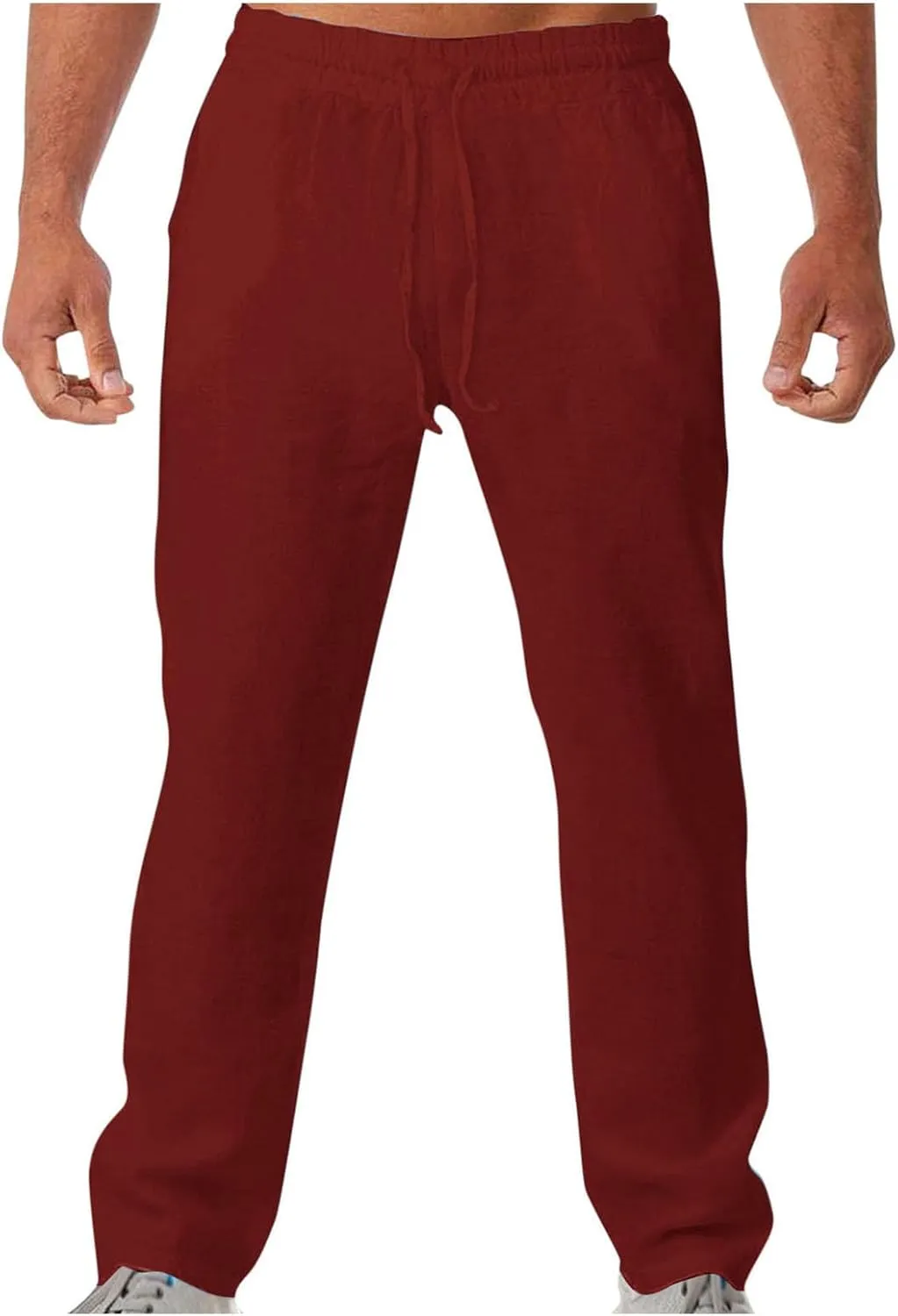 Vickyleb Men's Linen Pants Slim Fit Cotton Casual Lightweight Elastic Waist Summer Beach Loose Trousers with Pockets
