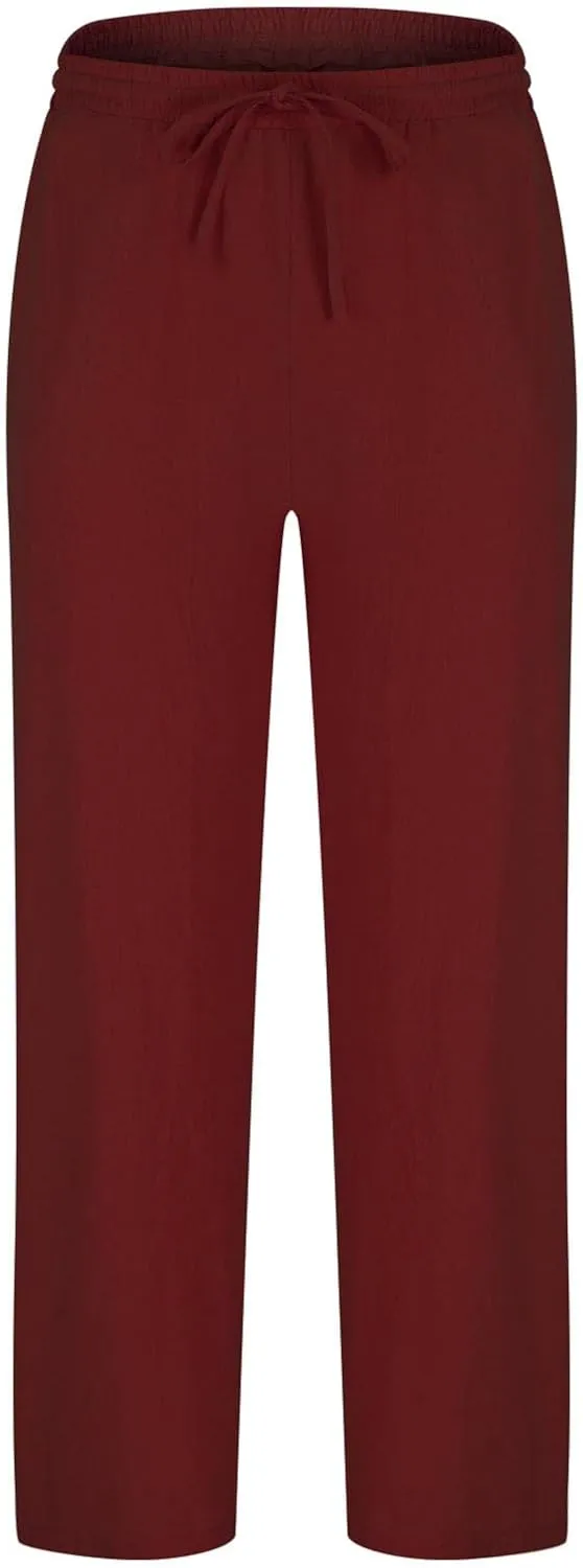 Vickyleb Men's Linen Pants Slim Fit Cotton Casual Lightweight Elastic Waist Summer Beach Loose Trousers with Pockets