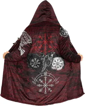 Vikings Valhalla Unisex Warm Cashmere Hooded Cloak Norse Mythology Odin Raven Casual Robe Pagan Jacket Viking Gifts for Men