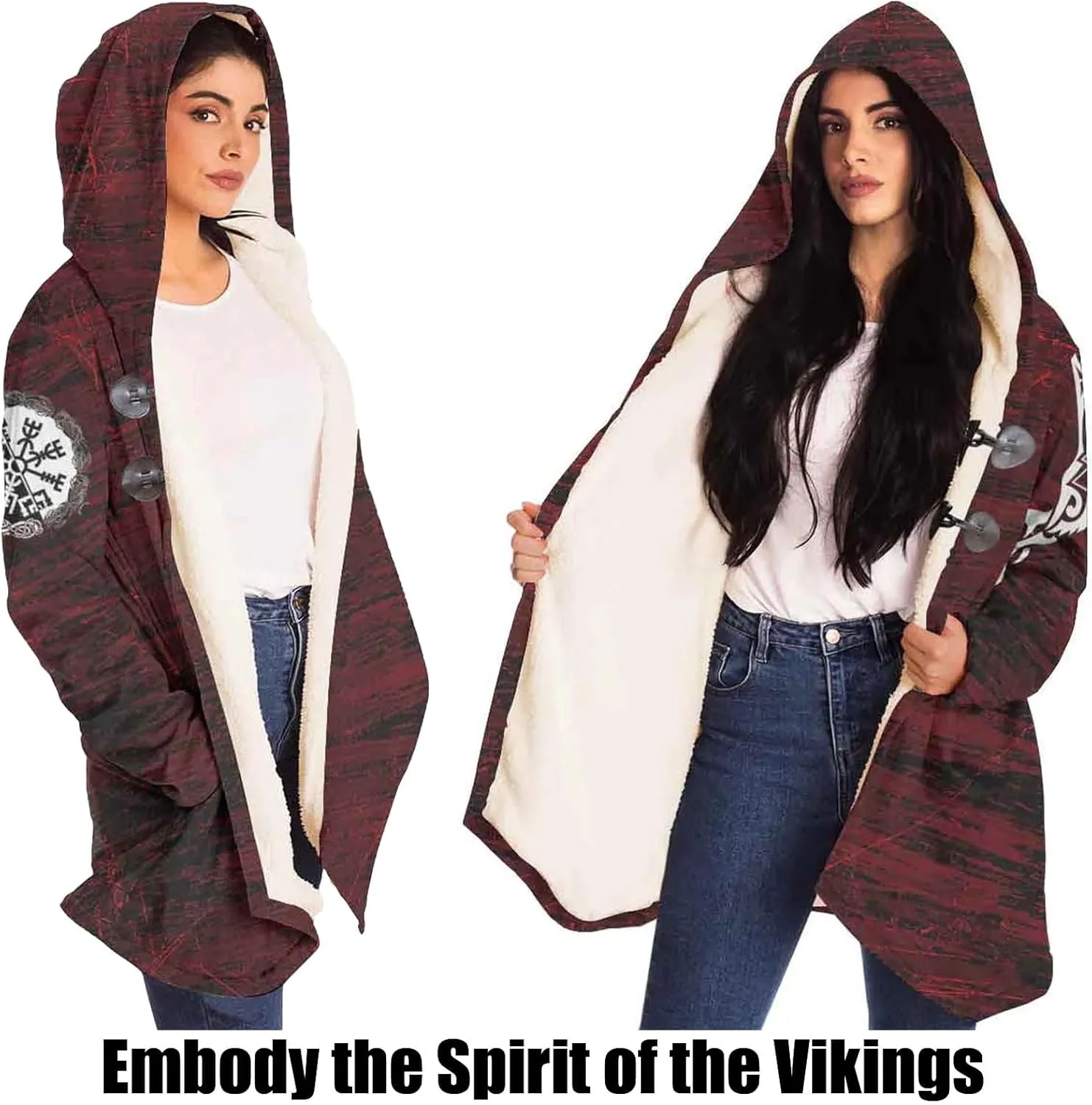 Vikings Valhalla Unisex Warm Cashmere Hooded Cloak Norse Mythology Odin Raven Casual Robe Pagan Jacket Viking Gifts for Men
