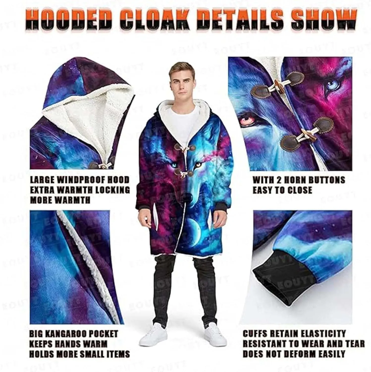Vikings Valhalla Unisex Warm Cashmere Hooded Cloak Norse Mythology Odin Raven Casual Robe Pagan Jacket Viking Gifts for Men