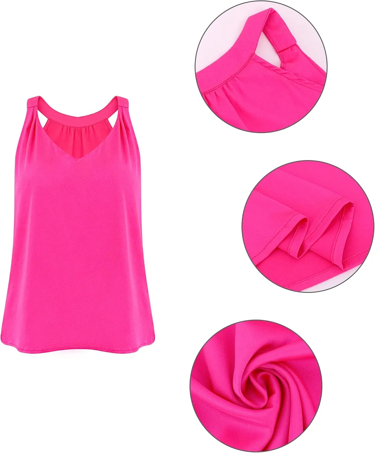 Vimoisa Women's Silk Satin Tank Tops V Neck Spaghetti Strap Camisole Blouse Casual Sleeveless Vest Basic Shirt