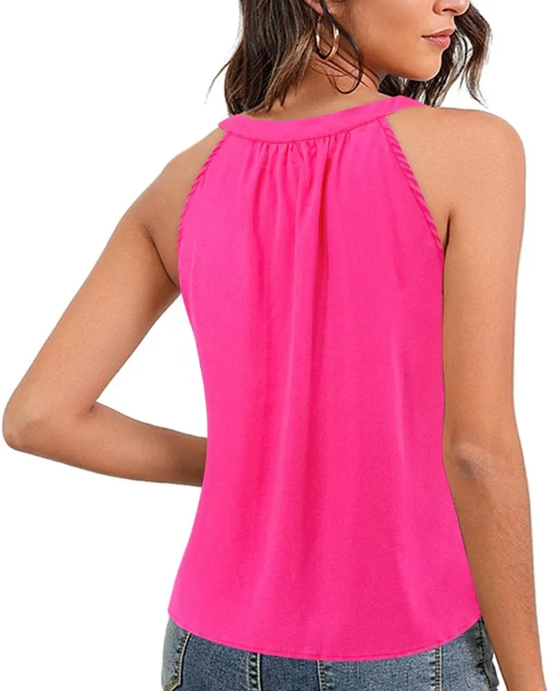 Vimoisa Women's Silk Satin Tank Tops V Neck Spaghetti Strap Camisole Blouse Casual Sleeveless Vest Basic Shirt