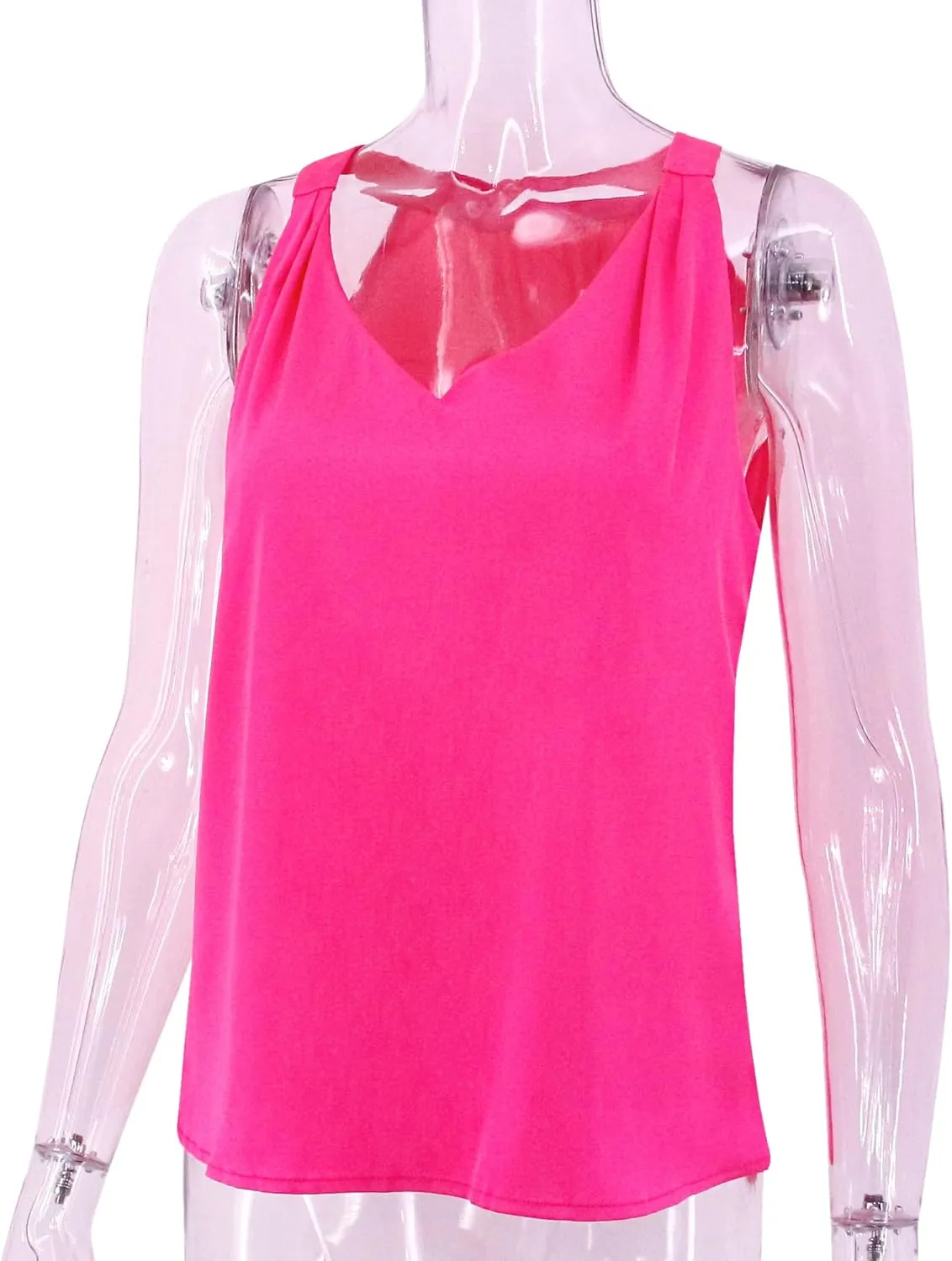Vimoisa Women's Silk Satin Tank Tops V Neck Spaghetti Strap Camisole Blouse Casual Sleeveless Vest Basic Shirt