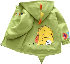 Vinmin Toddler Hooded Jacket Cartoon Zip Coat Little Girls Boys Jacket With Cartoon Monster Dinosaur Pattern Thin Fashion