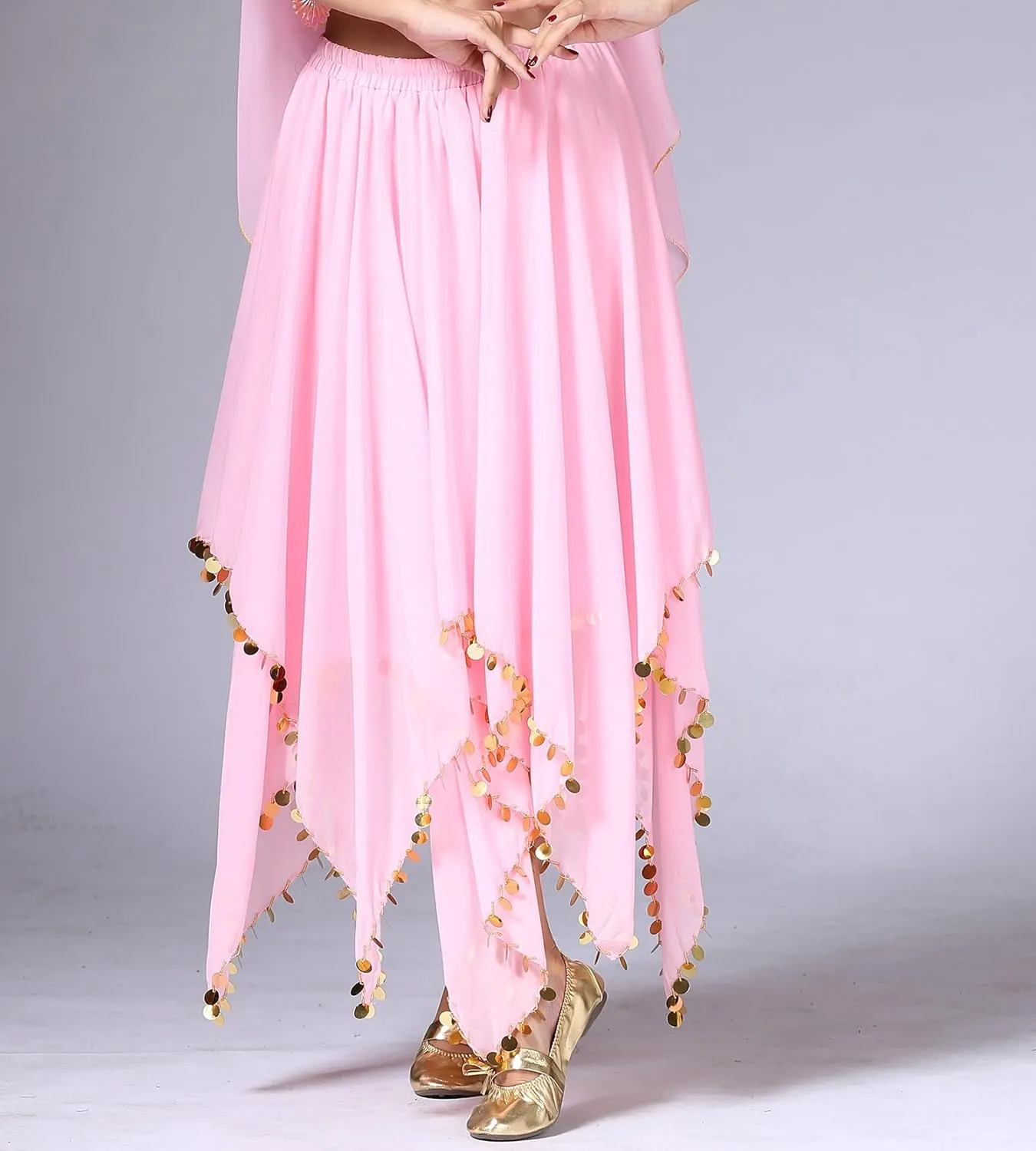 Whitewed Long Handkerchief Skirts Costume Belly Dance Chiffon with Paillettes
