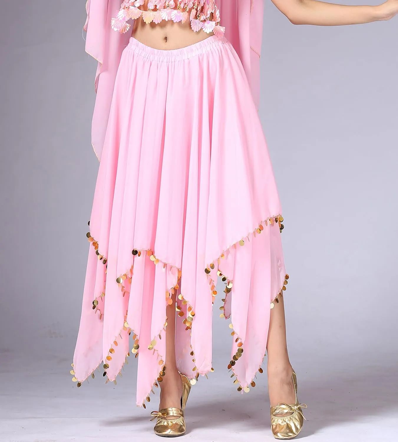 Whitewed Long Handkerchief Skirts Costume Belly Dance Chiffon with Paillettes