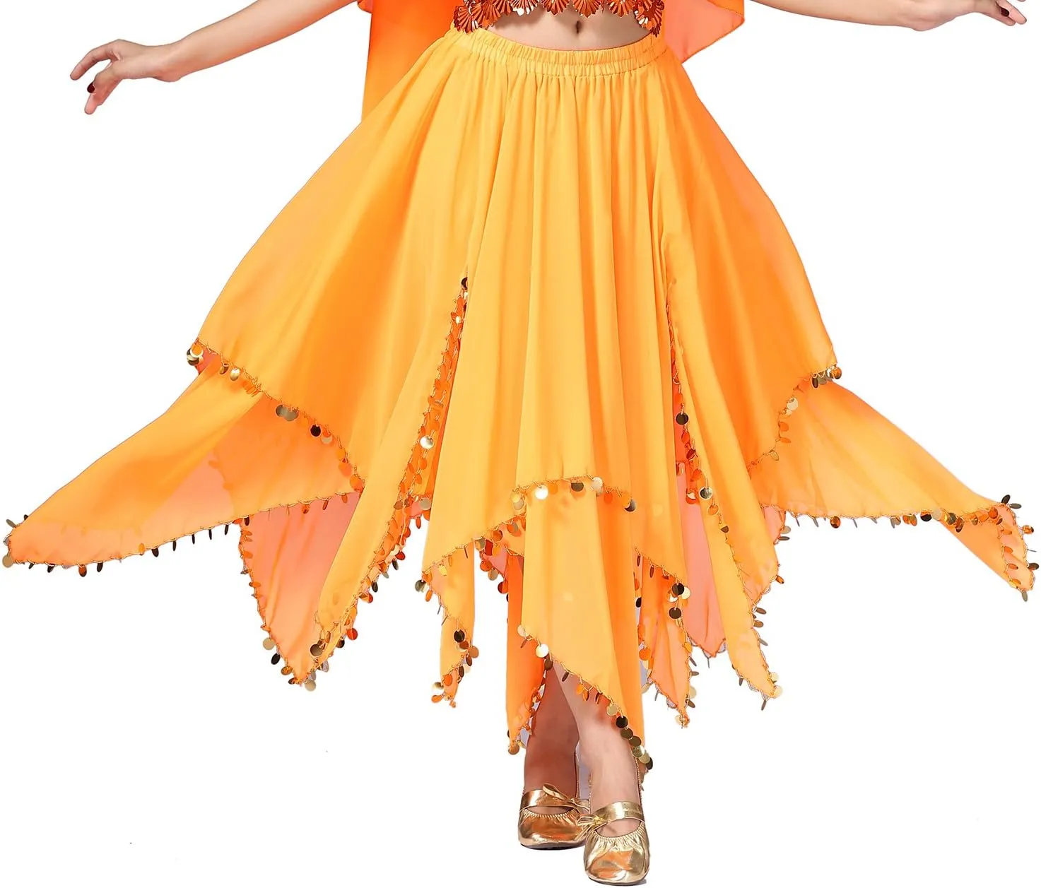 Whitewed Long Handkerchief Skirts Costume Belly Dance Chiffon with Paillettes