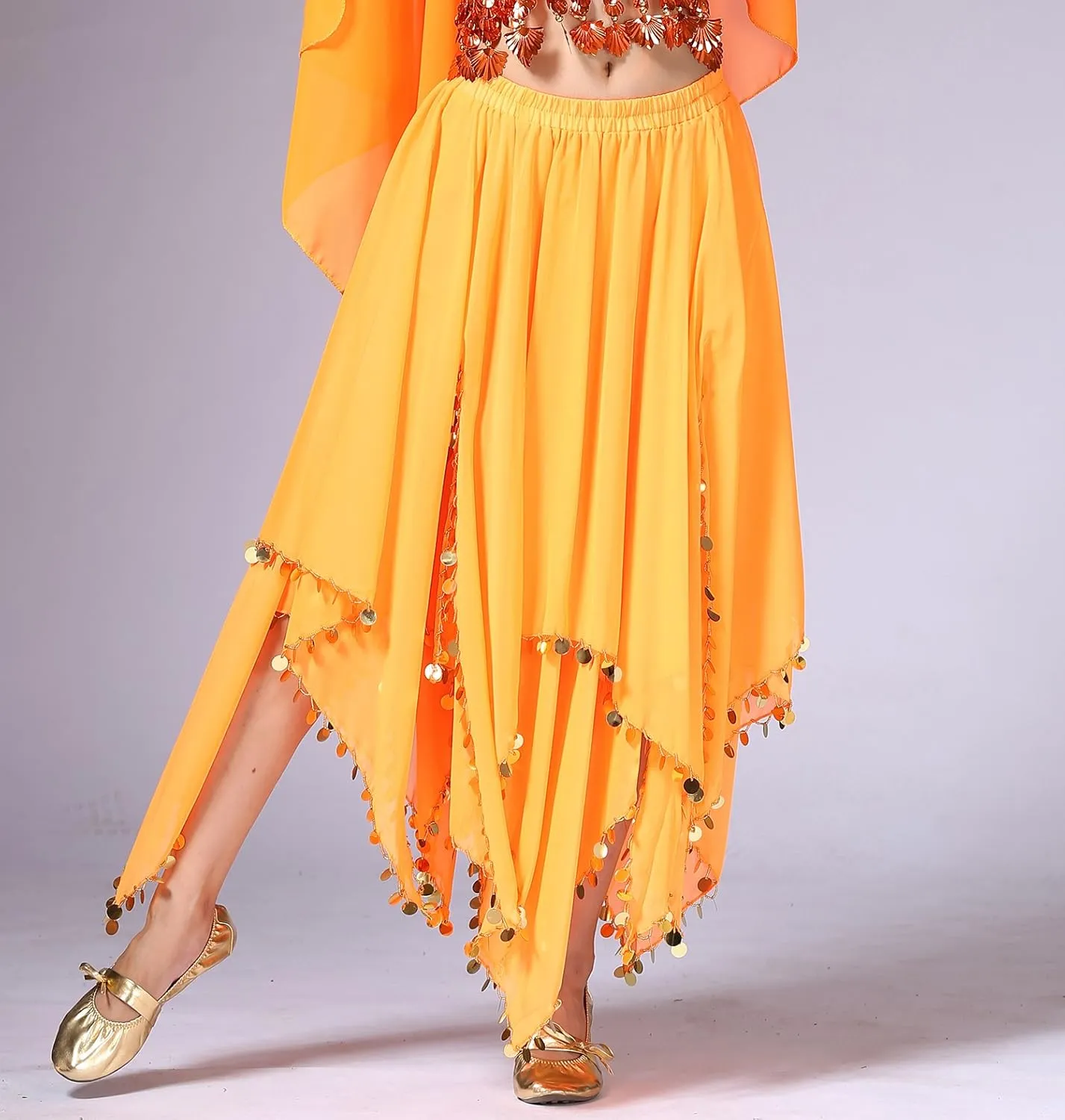 Whitewed Long Handkerchief Skirts Costume Belly Dance Chiffon with Paillettes