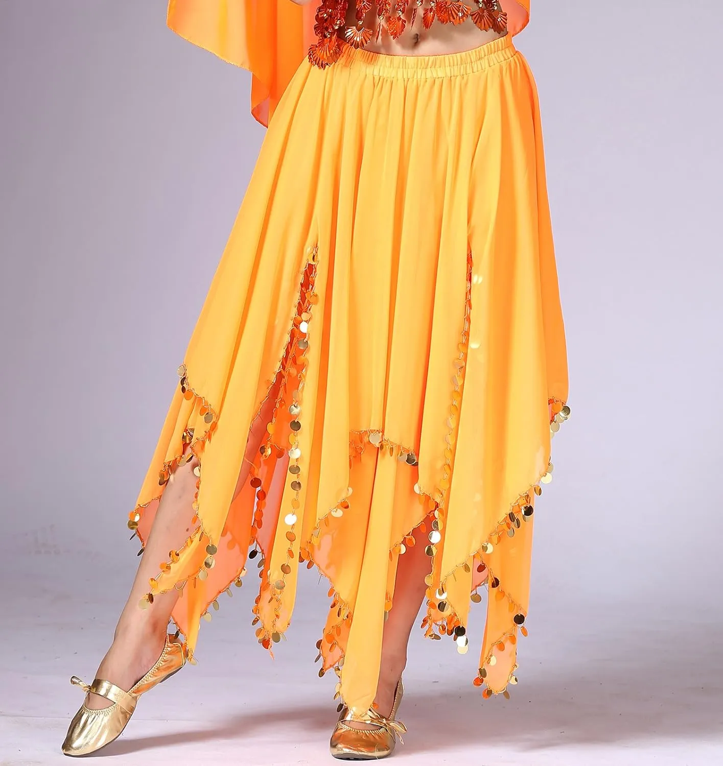 Whitewed Long Handkerchief Skirts Costume Belly Dance Chiffon with Paillettes