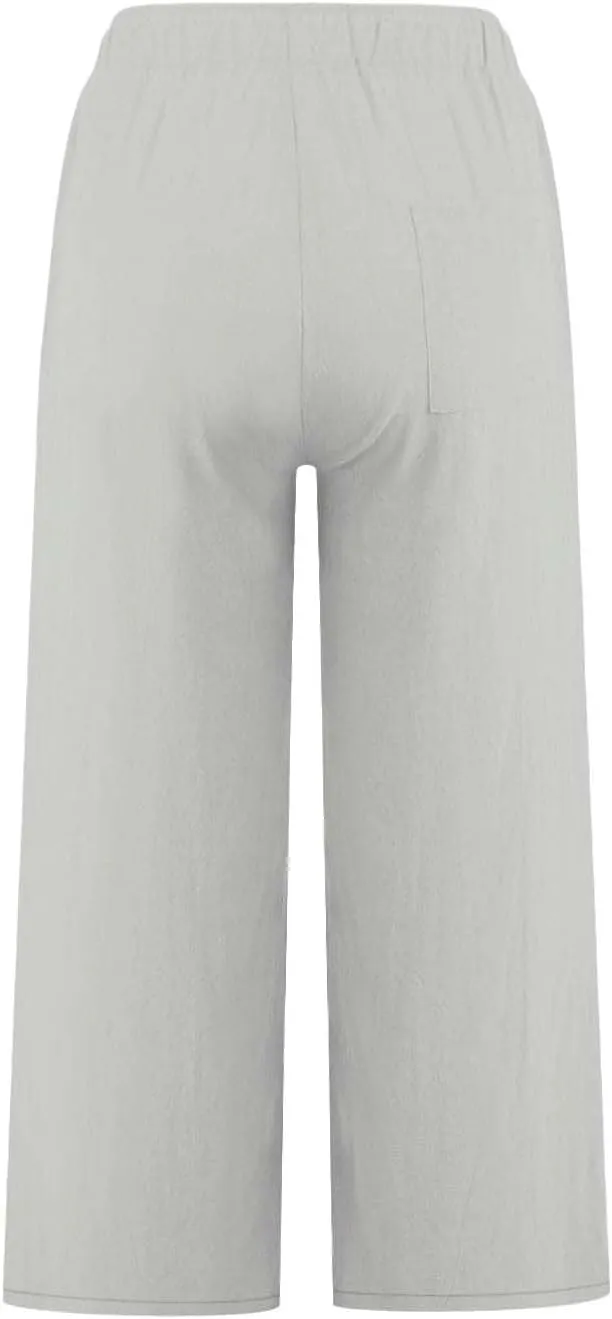 Wide Leg Capris for Women Summer Casual Palazzo Pants Drawstring Elastic Waist Baggy Lightweight Beach Capri Trousers