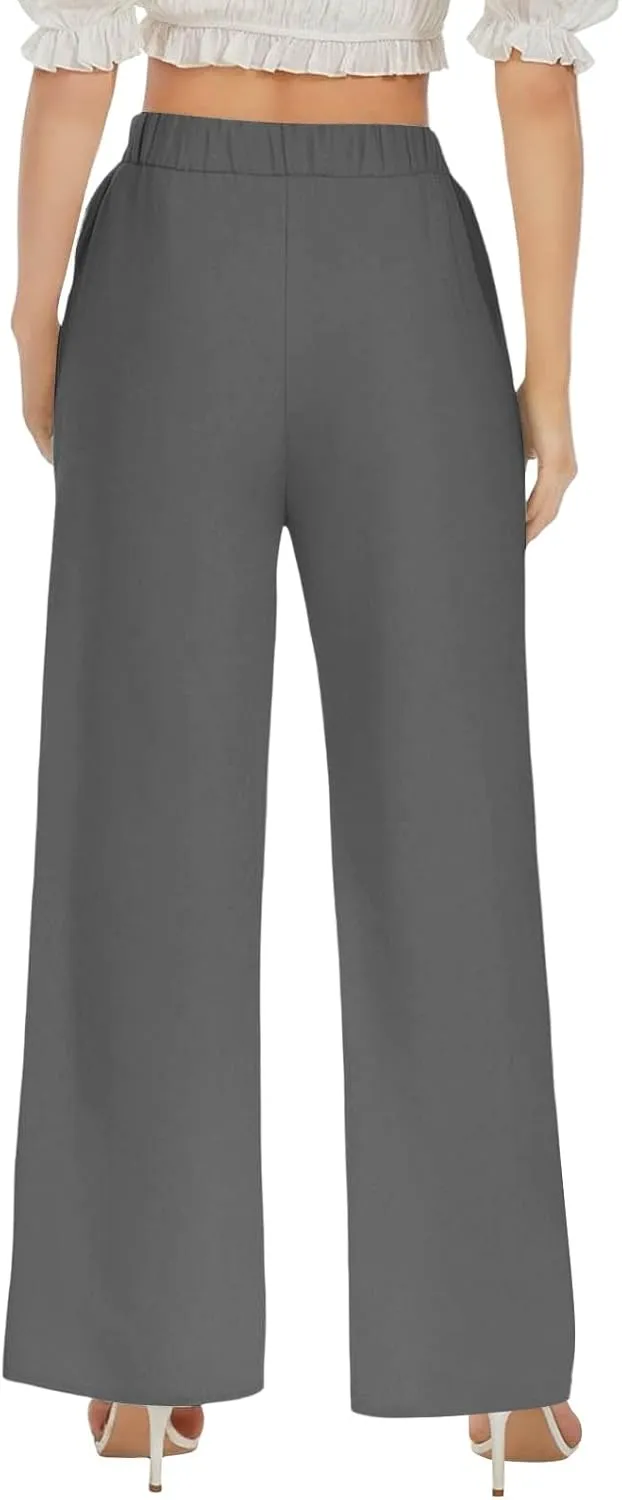 Wide Leg Cotton Linen Pants Women Casual Summer Elastic Waist Beach Pants Loose Fit Flowy Lounge Trousers with Pockets