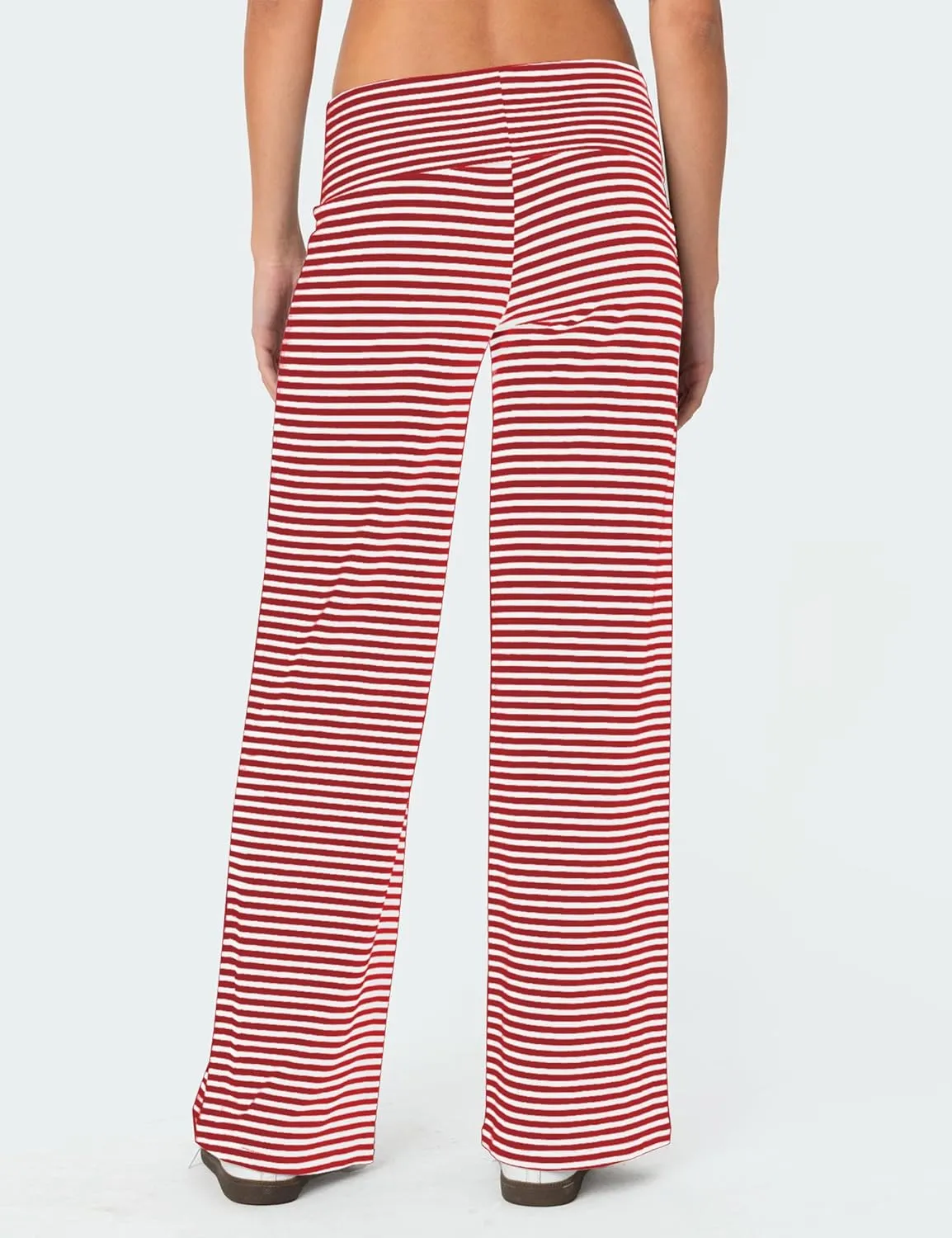 Wide Leg Striped Pants for Women Low Rise Elastic Waist Sweatpants Knit Trousers Pajama Pants
