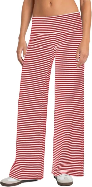 Wide Leg Striped Pants for Women Low Rise Elastic Waist Sweatpants Knit Trousers Pajama Pants
