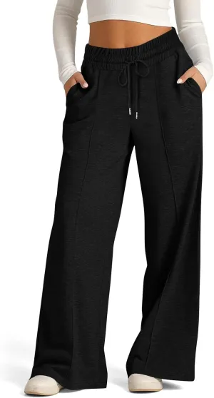 Wide Leg Sweatpants Women 2025 Baggy Drawstring Elastic Waist Straight Trousers Oversized Lounge Joggers Pants Pocket