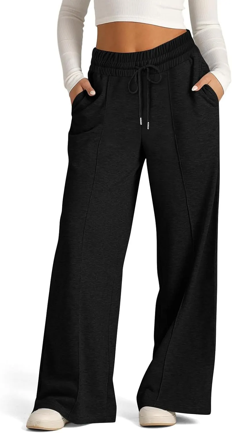 Wide Leg Sweatpants Women 2025 Baggy Drawstring Elastic Waist Straight Trousers Oversized Lounge Joggers Pants Pocket