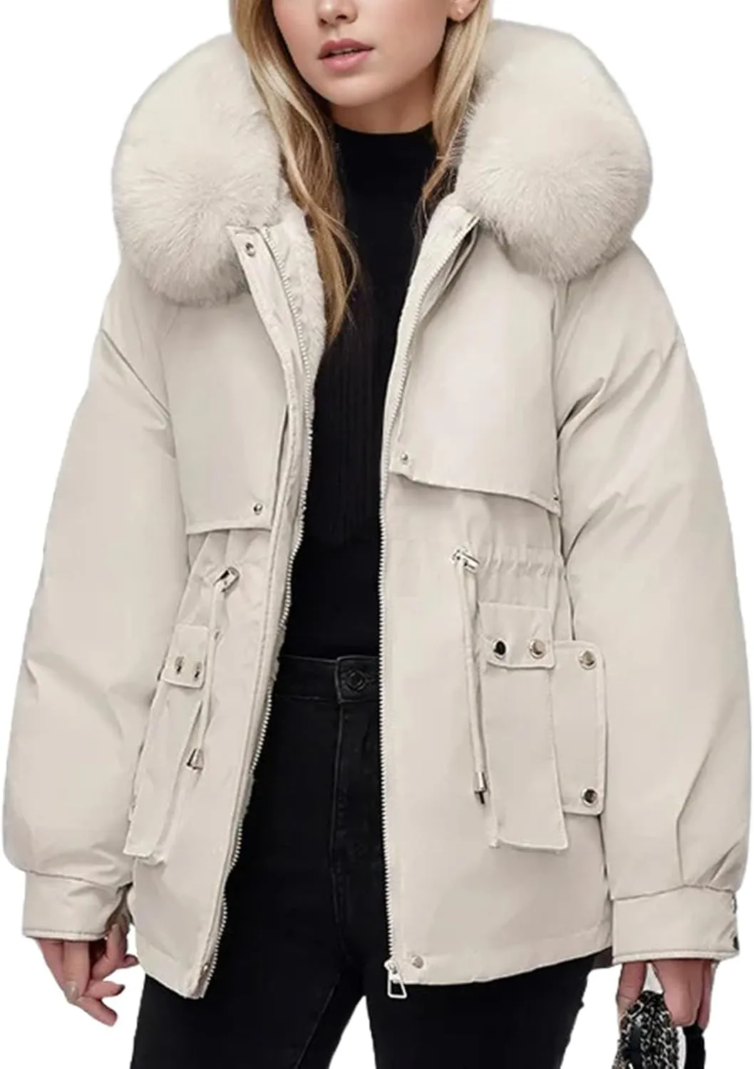 Winter Padded Jacket Women's Down Cotton Jacket Furs Collar Thicken Warm Parkas Fashion Female Loose Coats
