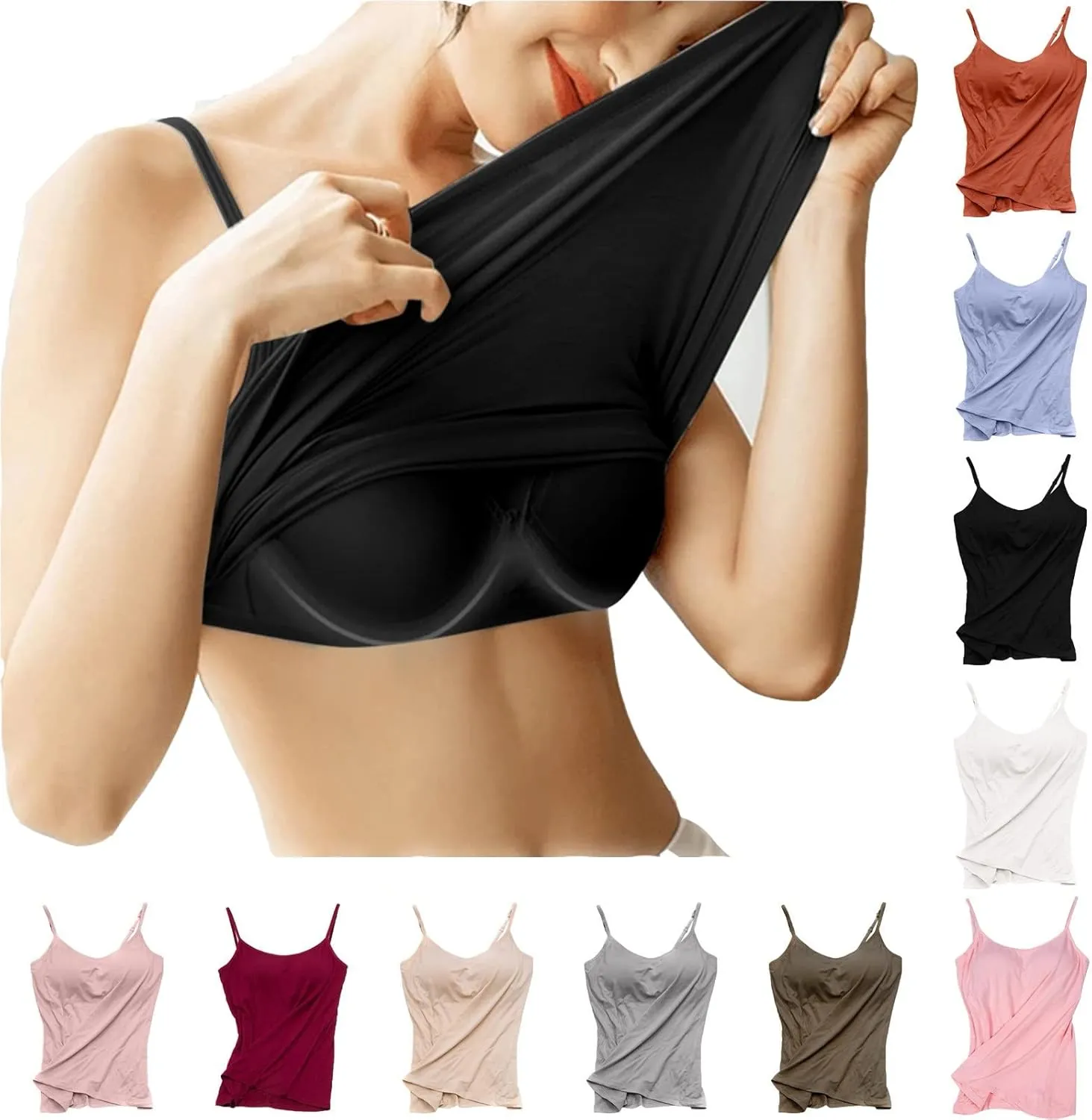 Wocrolse Womens Cotton Tank Tops With Built In Bra Camisole, Adjustable Strap Yoga Shirts With Shelf Bra For Workout
