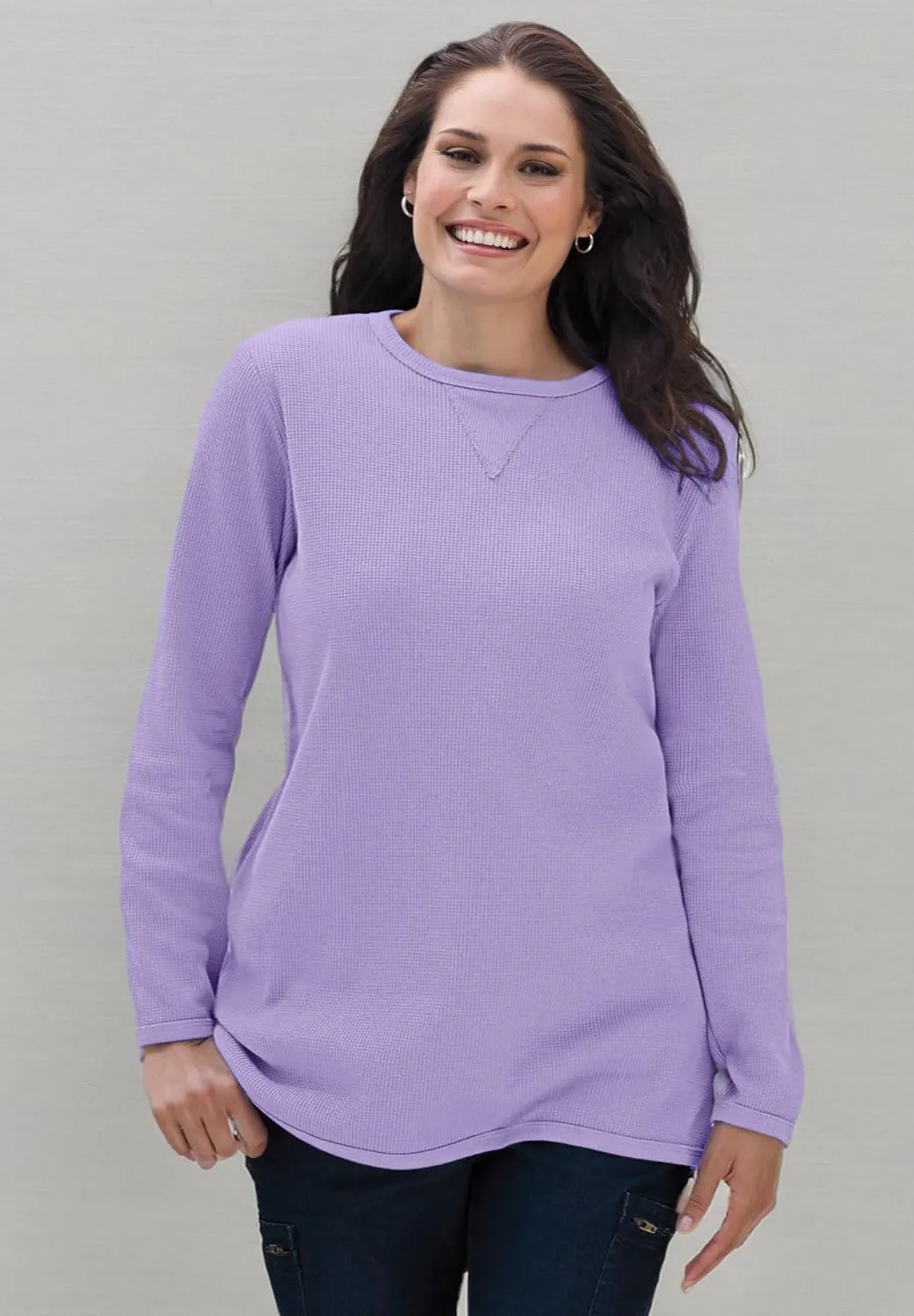 Woman Within Women's Plus Size Waffle Thermal Sweatshirt