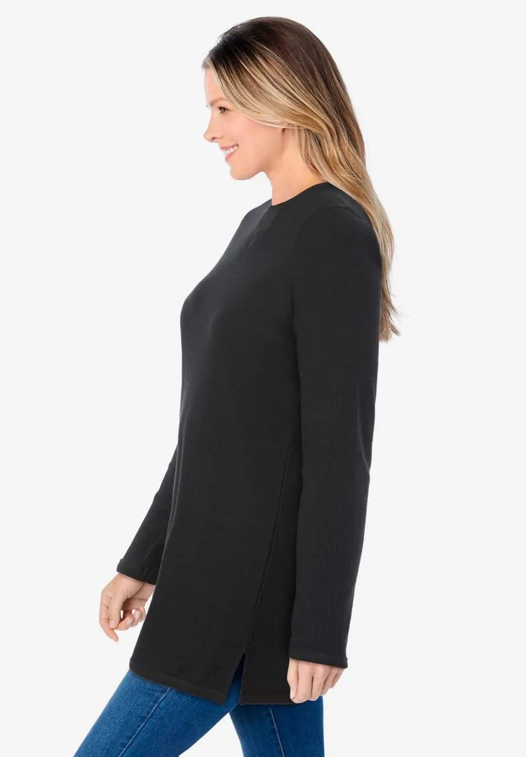 Woman Within Women's Plus Size Waffle Thermal Sweatshirt