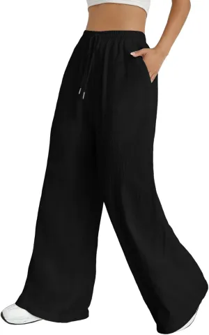 Women Cotton Linen Summer Tie Knot Palazzo Pants Elastic Waist Wide Leg Slim Fit Trouser Trendy
