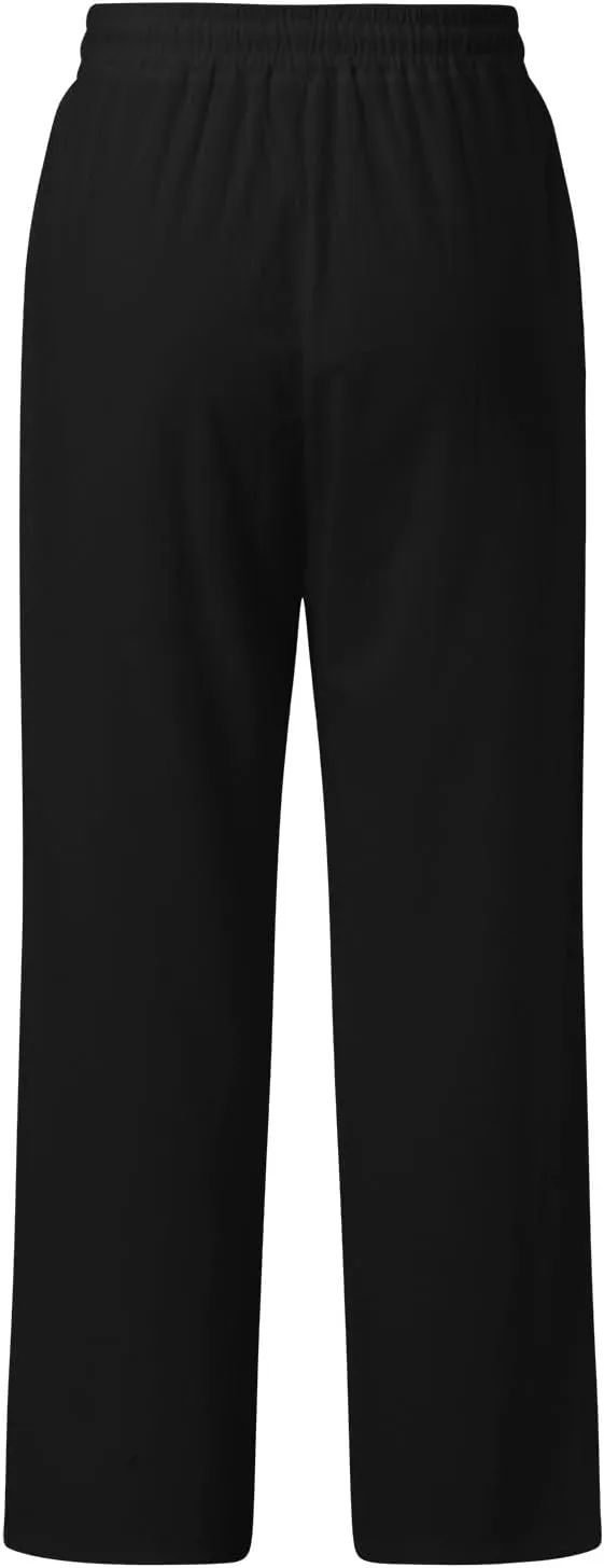 Women Cotton Linen Summer Tie Knot Palazzo Pants Elastic Waist Wide Leg Slim Fit Trouser Trendy