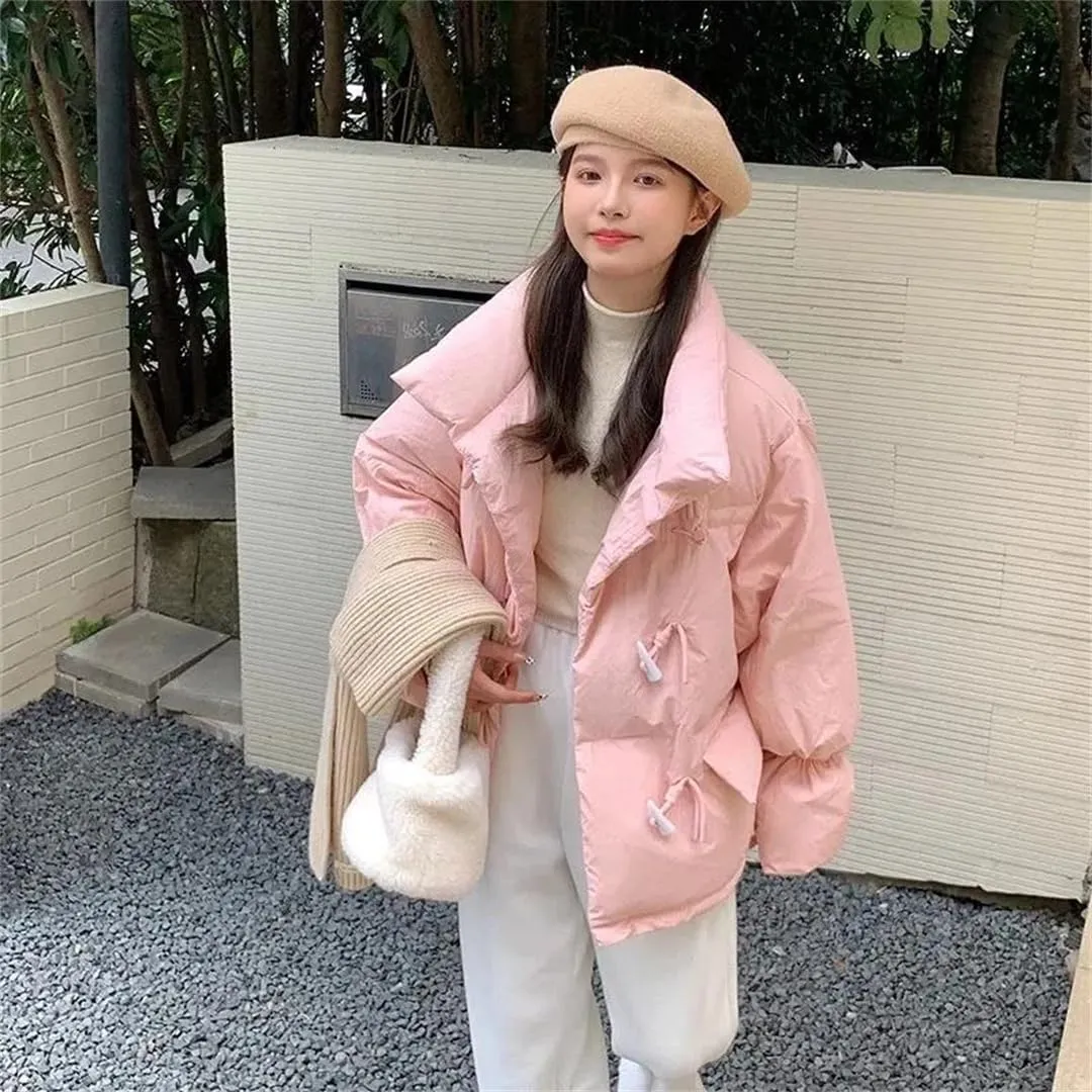 Women Cotton-Padded Winter Warm Coat With High Collar Irregular Bread Cotton-Padded Jacket College Style Jacket