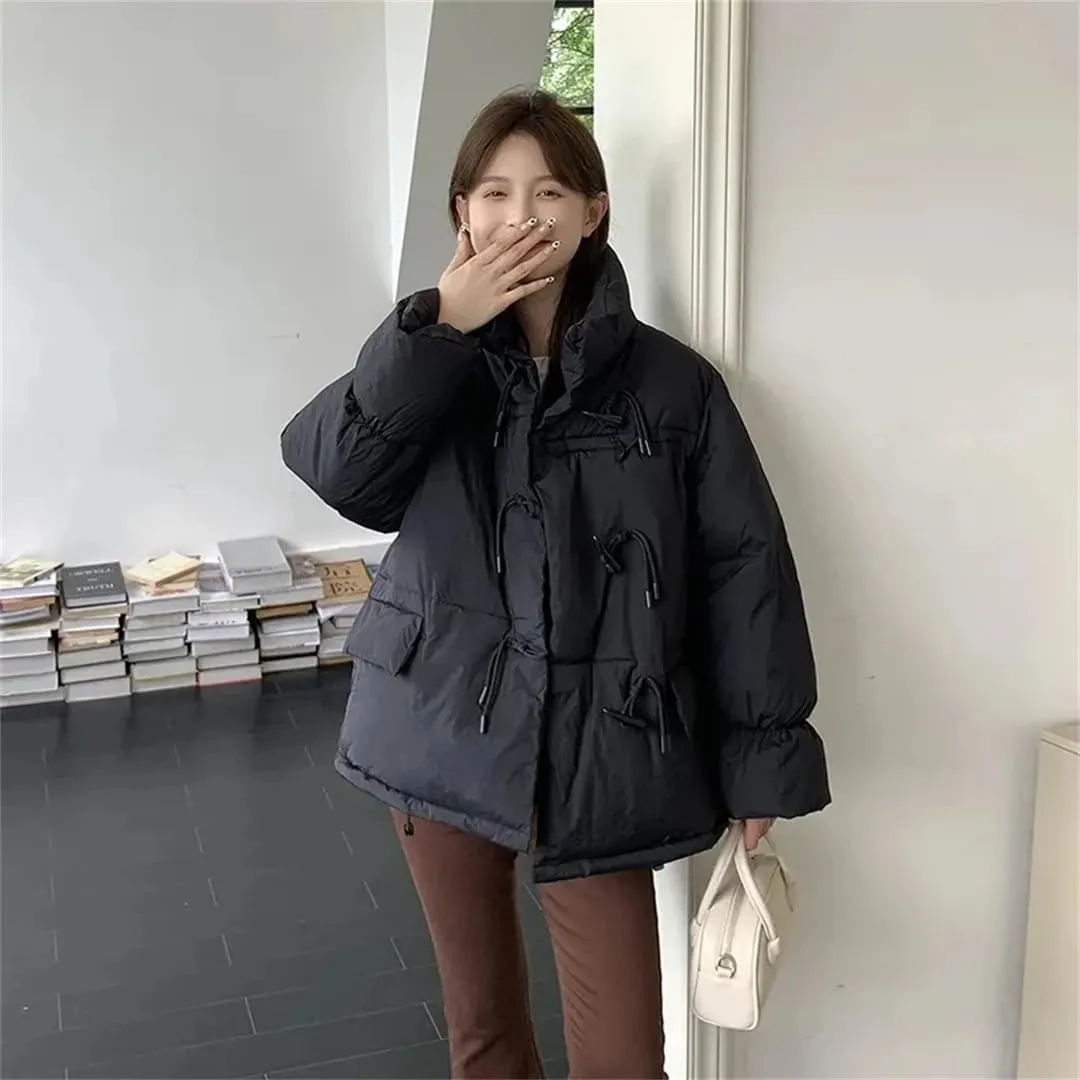 Women Cotton-Padded Winter Warm Coat With High Collar Irregular Bread Cotton-Padded Jacket College Style Jacket