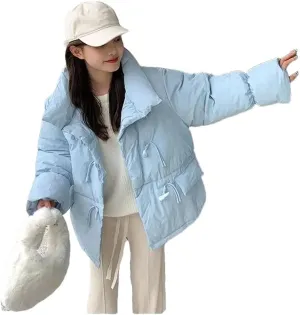 Women Cotton-Padded Winter Warm Coat With High Collar Irregular Bread Cotton-Padded Jacket College Style Jacket