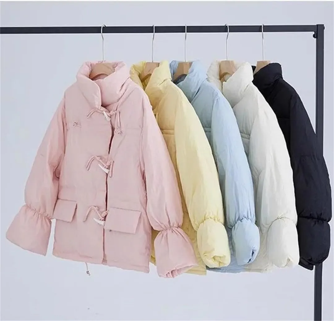 Women Cotton-Padded Winter Warm Coat With High Collar Irregular Bread Cotton-Padded Jacket College Style Jacket