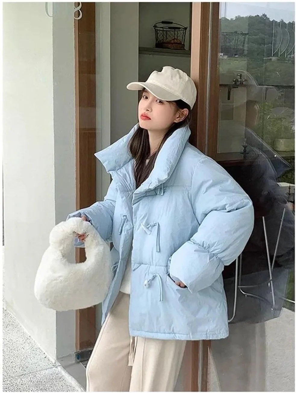 Women Cotton-Padded Winter Warm Coat With High Collar Irregular Bread Cotton-Padded Jacket College Style Jacket