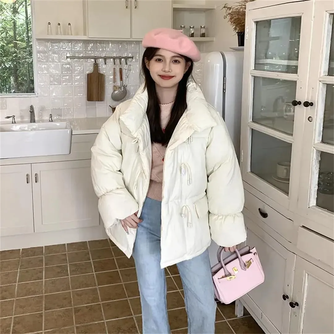 Women Cotton-Padded Winter Warm Coat With High Collar Irregular Bread Cotton-Padded Jacket College Style Jacket