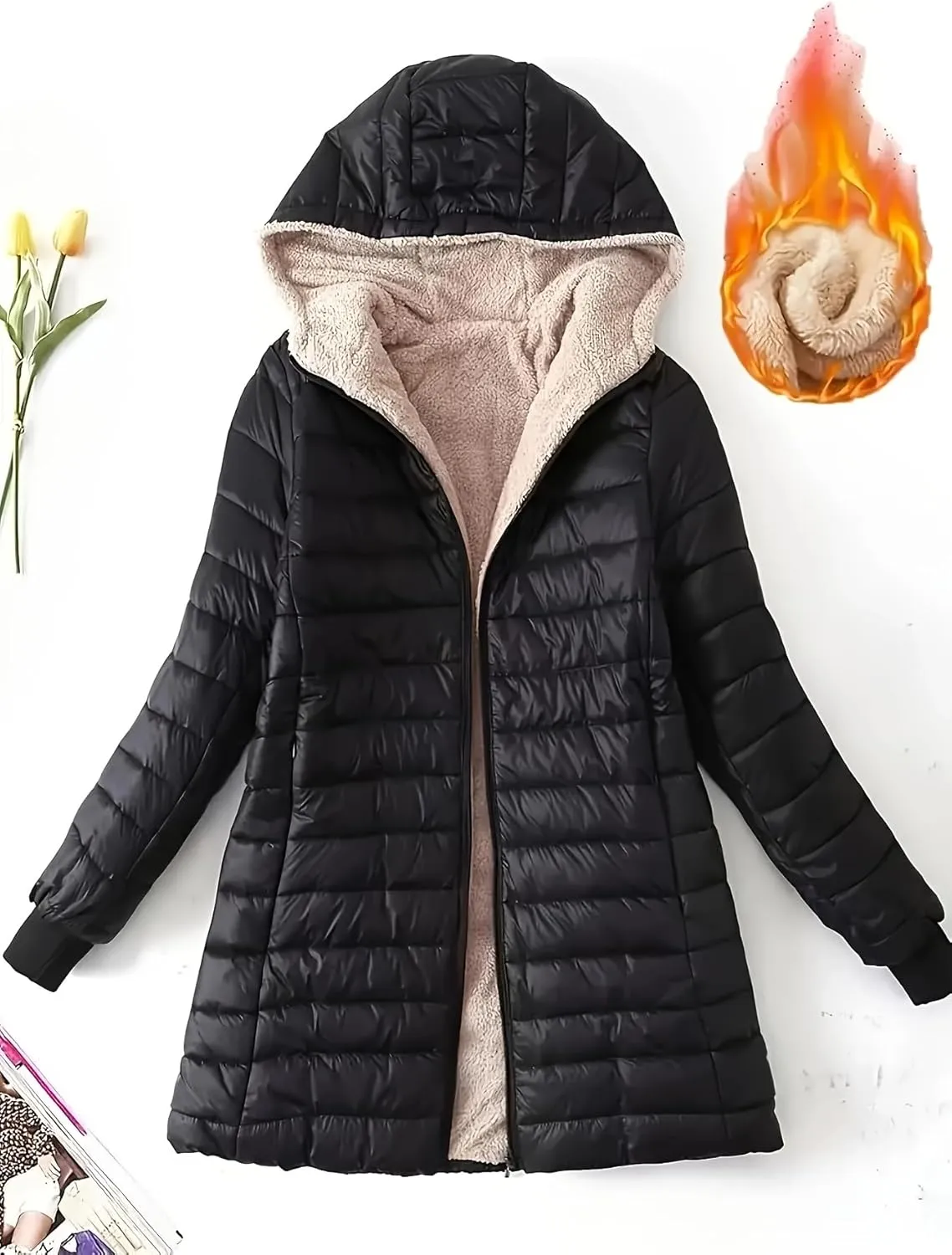 Women Hoodie Jackets, Zip-up Puffy Hoodie Coat, Warm Winter Sherpa Fleece Lined Hooded Jacket